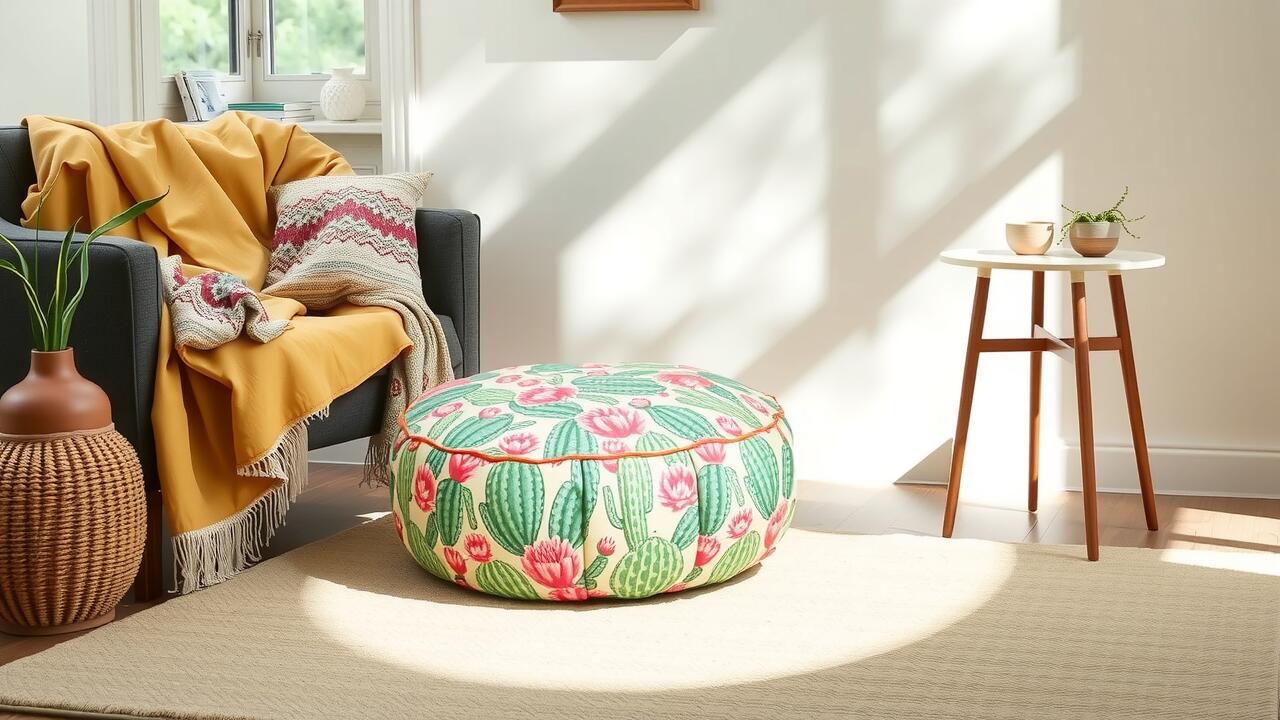Explore the Beauty of Cactus Silk Poufs: Natural Moroccan and Round Styles in Yellow and More